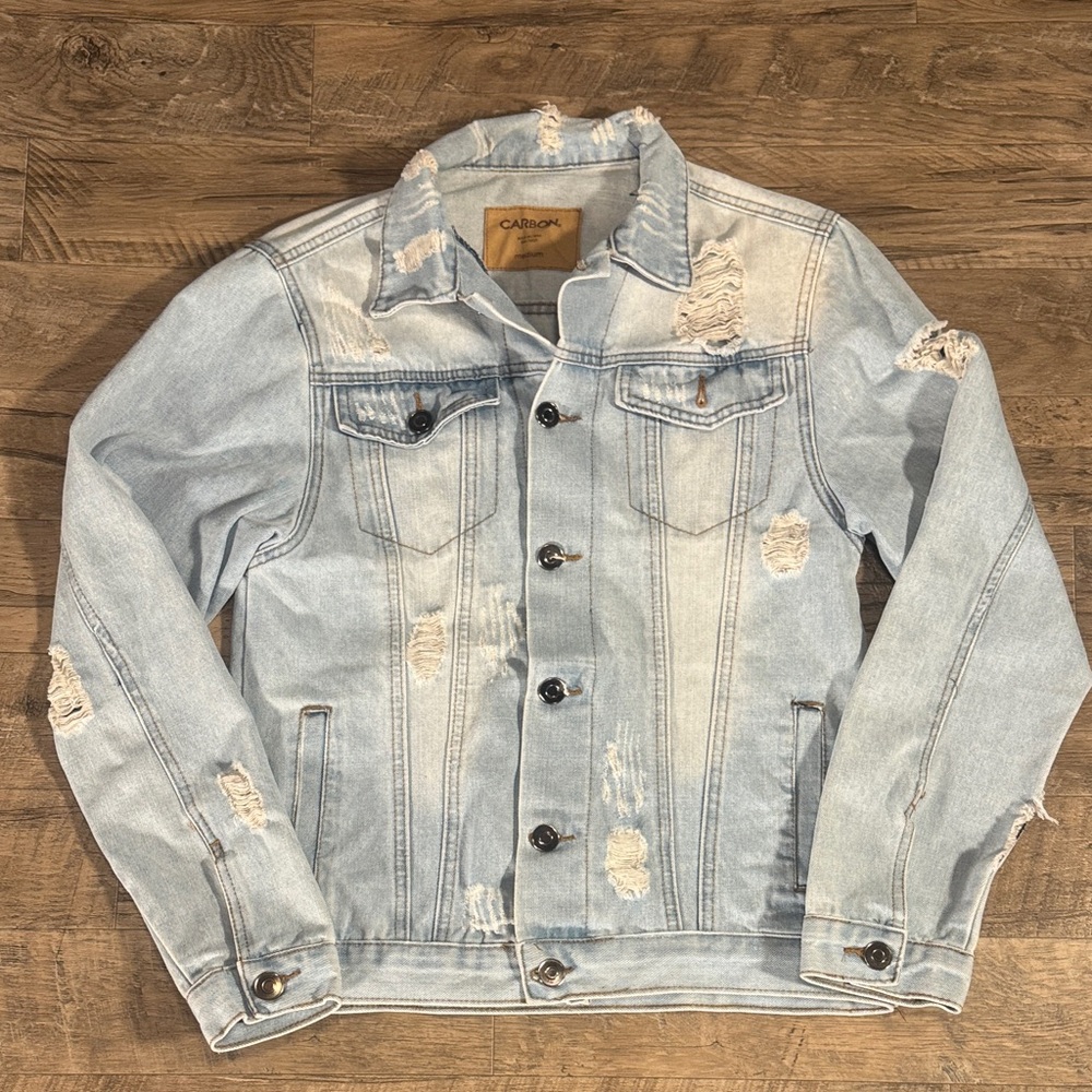 Carbon Light Blue Distressed Denim Jacket - Size M